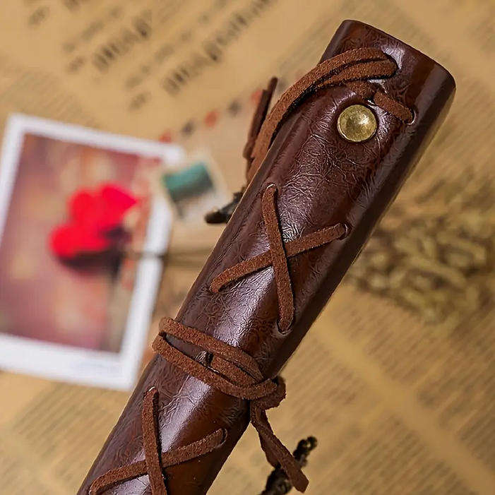 Vintage Compass Embossed Journal with Wrap Closure - Brown