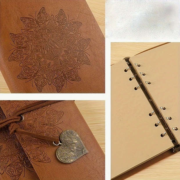 Vintage Heart Embossed Journal with Wrap Closure - Brown