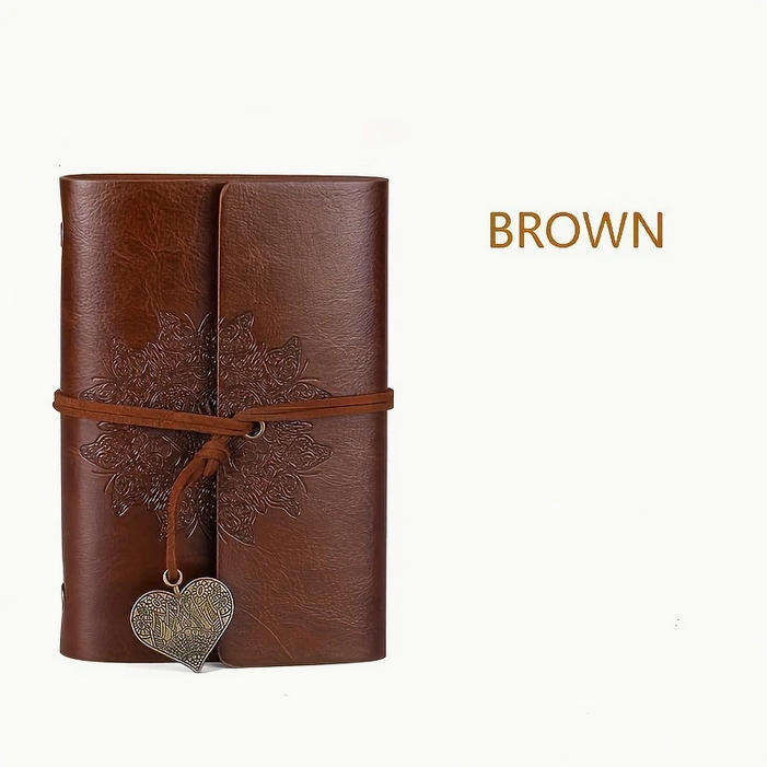 Vintage Heart Embossed Journal with Wrap Closure - Brown