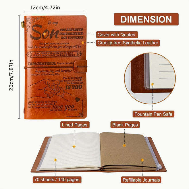 Vintage Message Embossed Journal with Wrap Closure