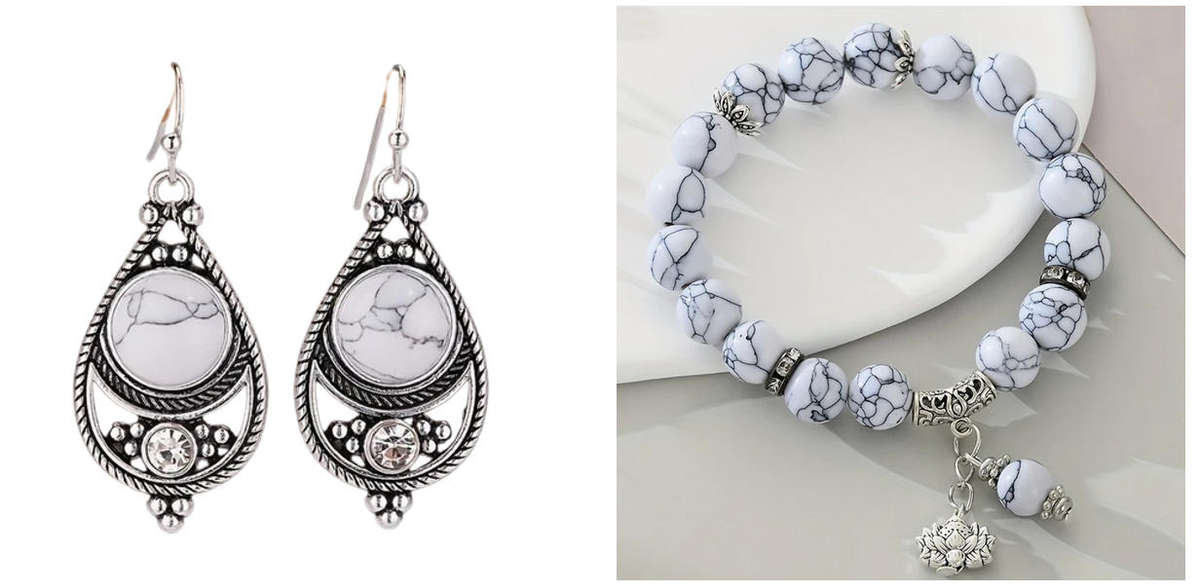 Vintage Style Earrings and Bracelet Set - White