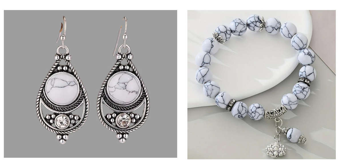 Vintage Style Earrings and Bracelet Set - White