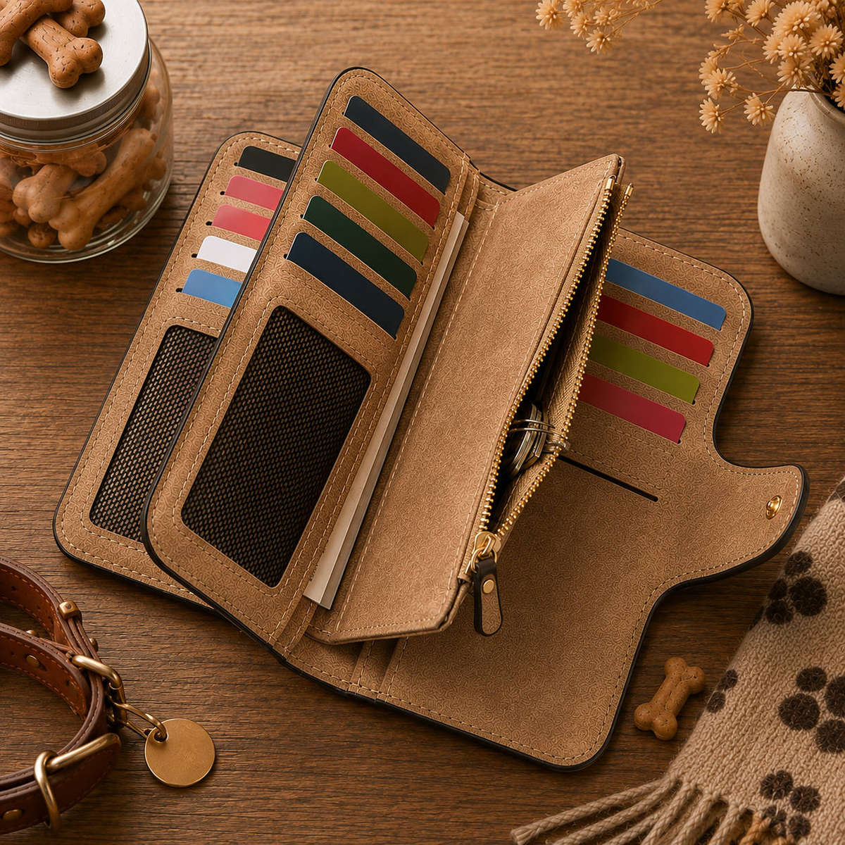 Heart & Paw Print Wallet - Camel