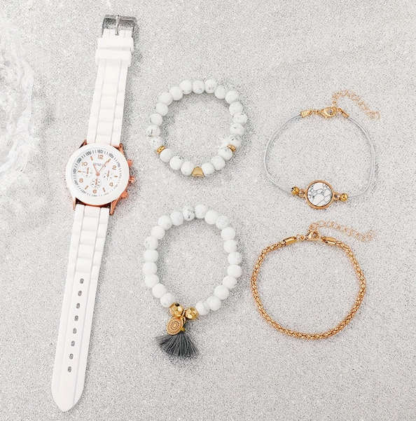 Watch and Bracelet Set - White and Rose Gold