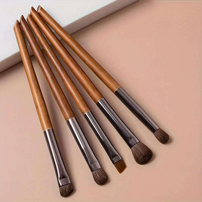 Vintage Style Makeup Bag with 5 PCS Birchwood Makeup Brush Set