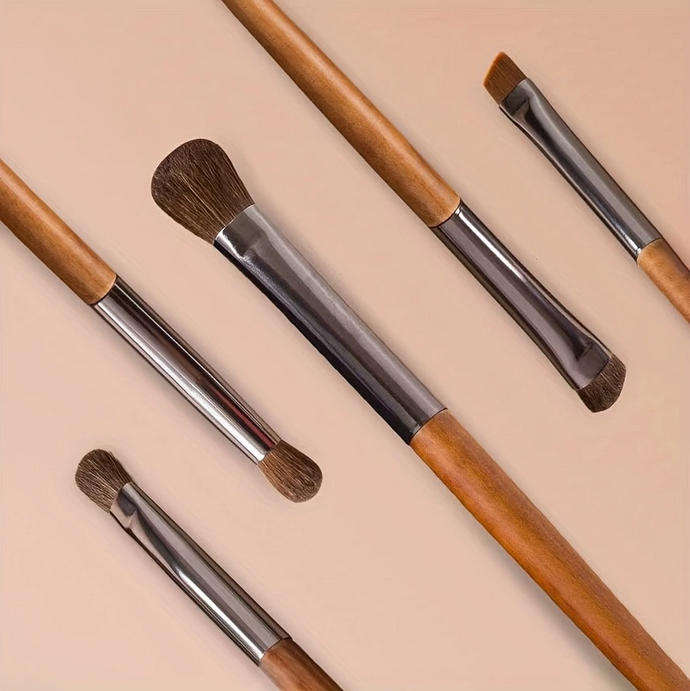 Vintage Style Makeup Bag with 5 PCS Birchwood Makeup Brush Set