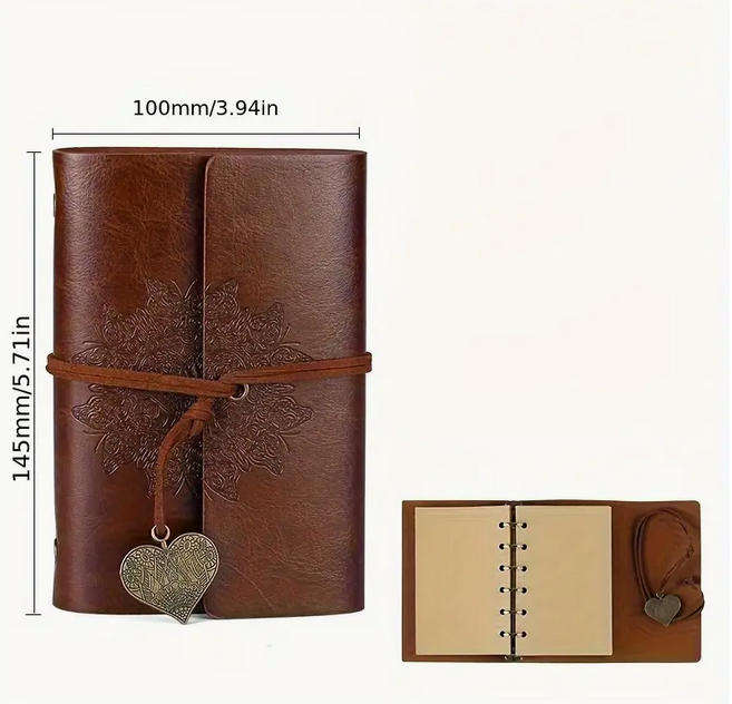 Vintage Heart Embossed Journal with Wrap Closure - Brown