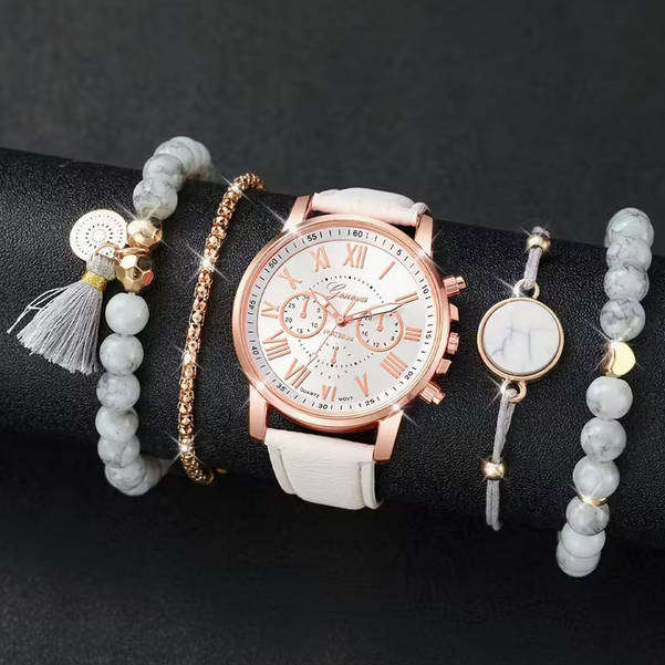 Watch and Bracelet Set - White and Rose Gold