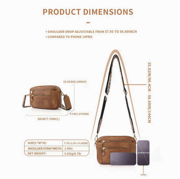 Vintage Style Shoulder and Crossbody Square Bag - Tan