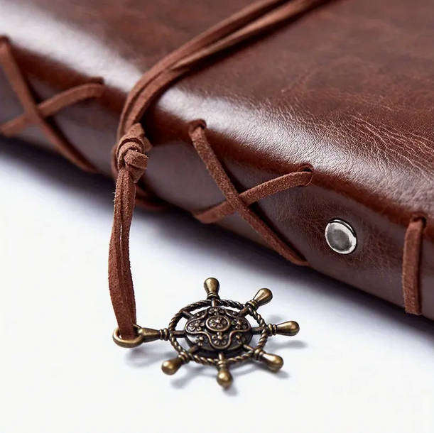 Vintage Compass Embossed Journal with Wrap Closure - Brown