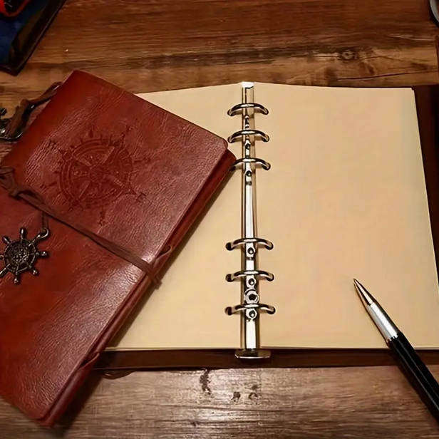 Vintage Compass Embossed Journal with Wrap Closure - Brown