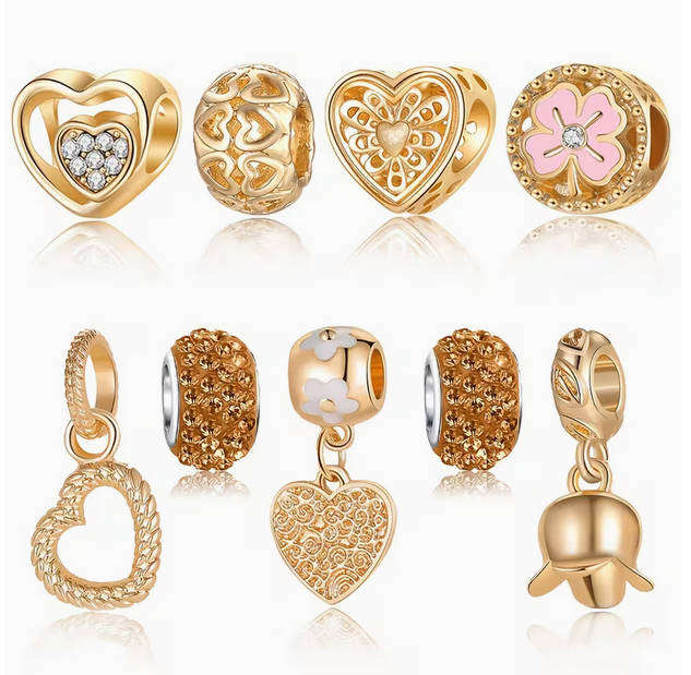 9 Piece Charm Set - Golden Glow Heart Selection