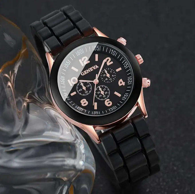 Watch and Bracelet Set - Black and Rose Gold