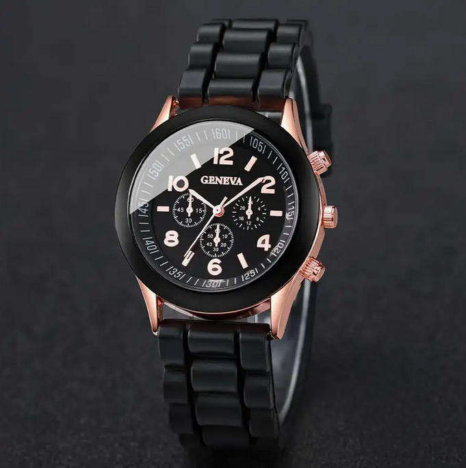 Watch and Bracelet Set - Black and Rose Gold