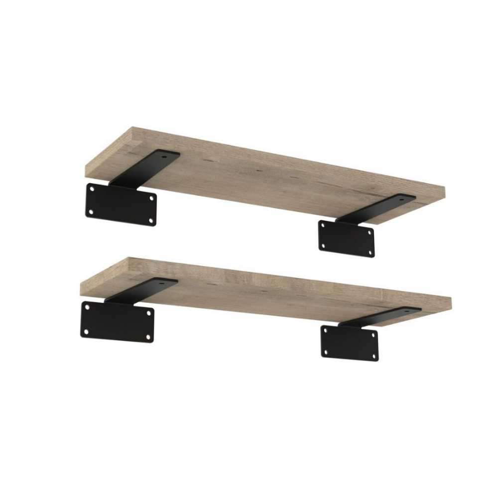 Wood Floating Shelves 2-Set with Metal Brackets for Office/Gym/Home - Woodgrain-Brown