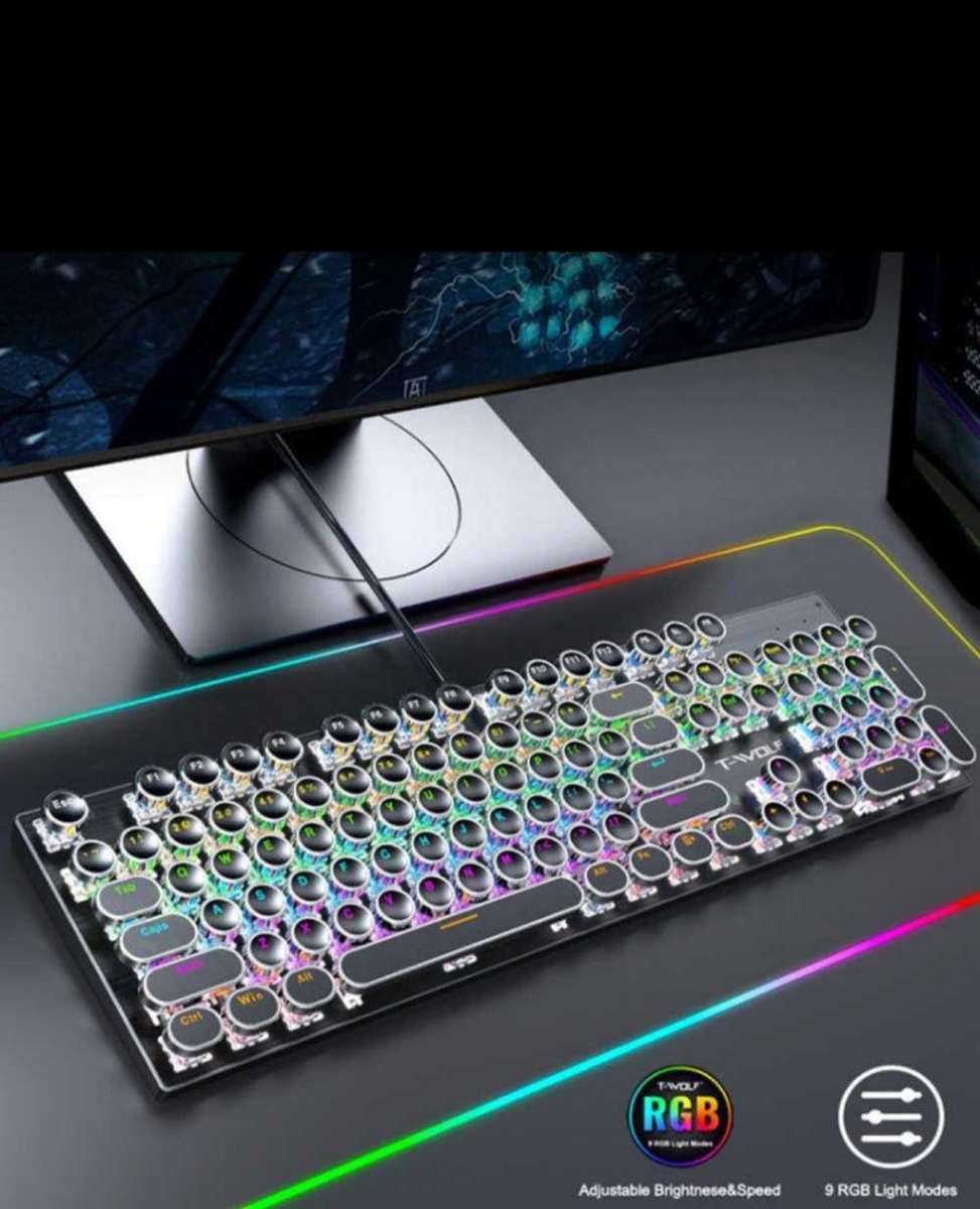 T-Wolf T75 104 Keys Adjustable RGB Light Computer Game Wired Mechanical Keyboard (Black)