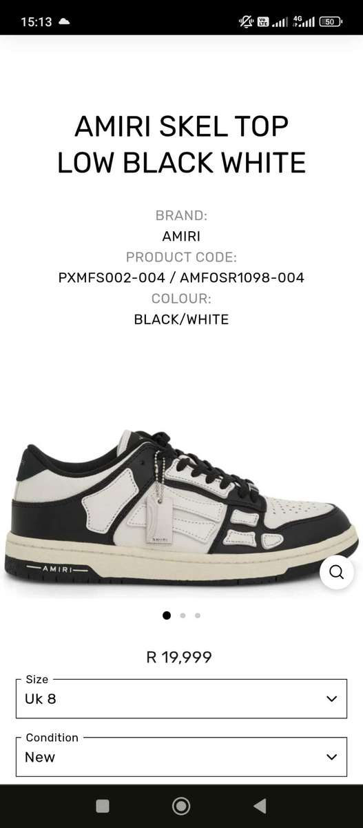 Amiri Skel Top Low Black - Size 8