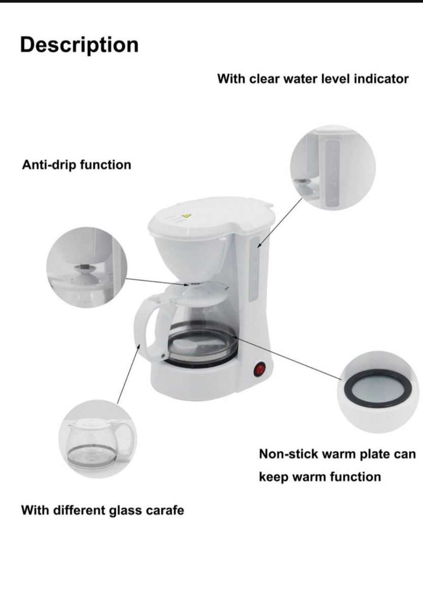 6 Cup Automatic Electric Drip coffee maker machine for home use 600ml