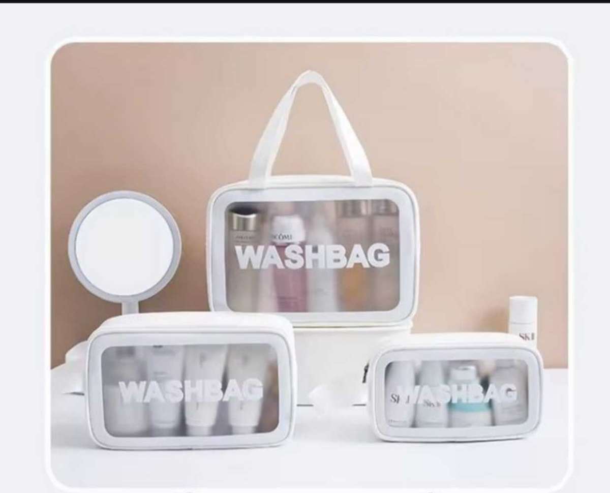 3 Piece Toiletry Bags - White