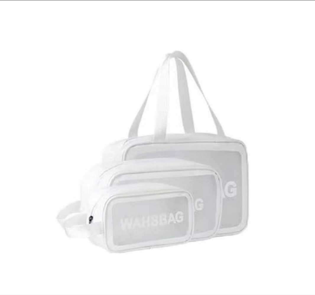 3 Piece Toiletry Bags - White