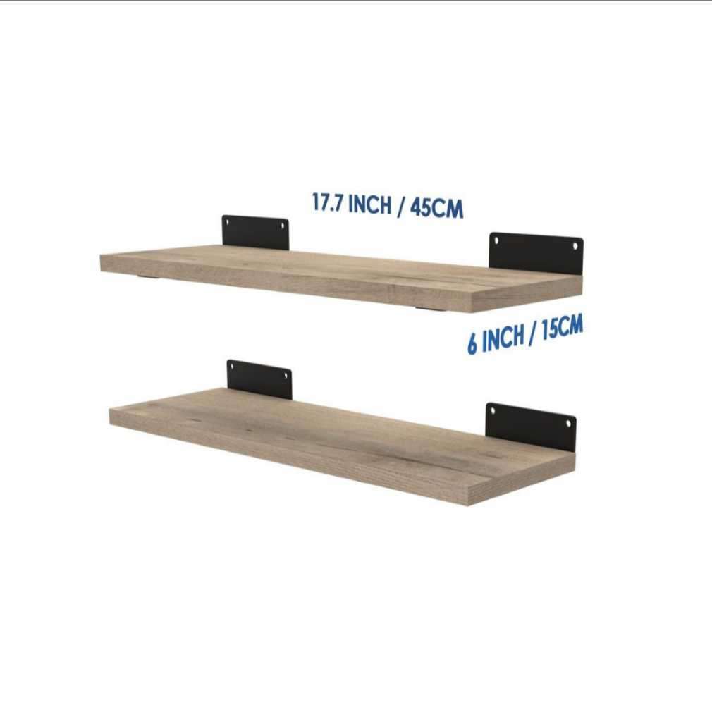 Wood Floating Shelves 2-Set with Metal Brackets for Office/Gym/Home - Woodgrain-Brown