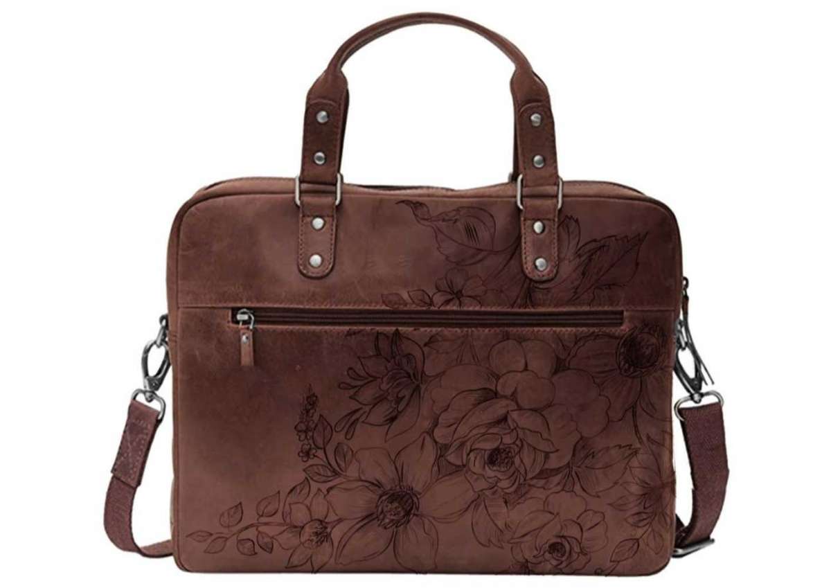 Serif - Genuine Leather Floral Laptop bag
