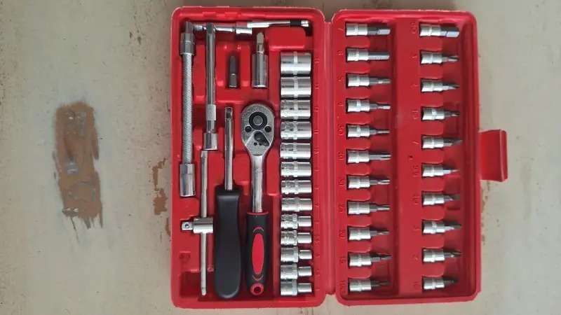 46-Piece Comprehensive Car Repair Tool Kit - 1/4 Inch Drive Socket Ratchet Wrench Set Auto Repairing