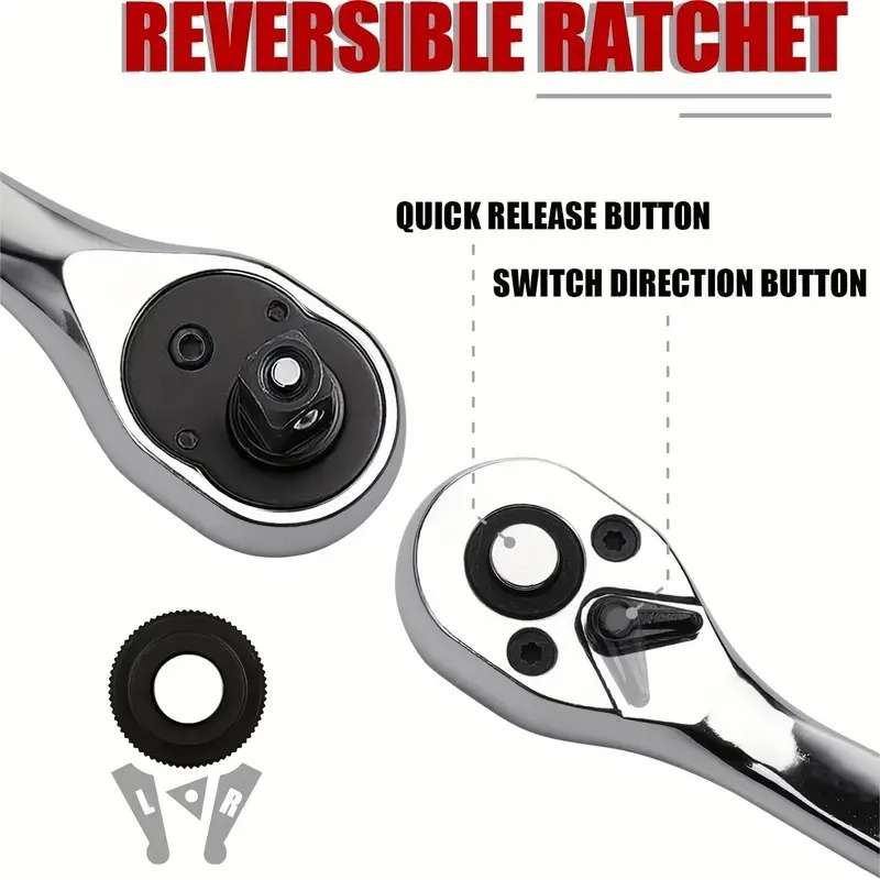 46-Piece Comprehensive Car Repair Tool Kit - 1/4 Inch Drive Socket Ratchet Wrench Set Auto Repairing