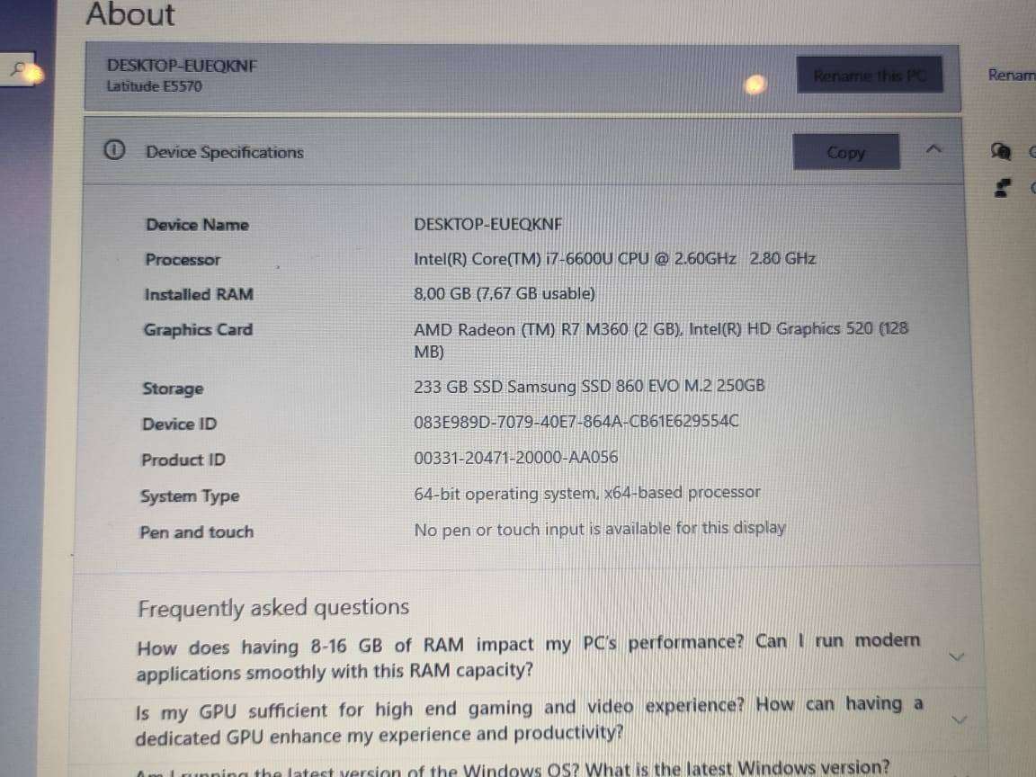 Dell Latitude 5570 Intel Core i7 CPU 8GB DDR4 RAM 256GB M.2 SSD Radeon 2GB R7 M360 Graphics Win 10