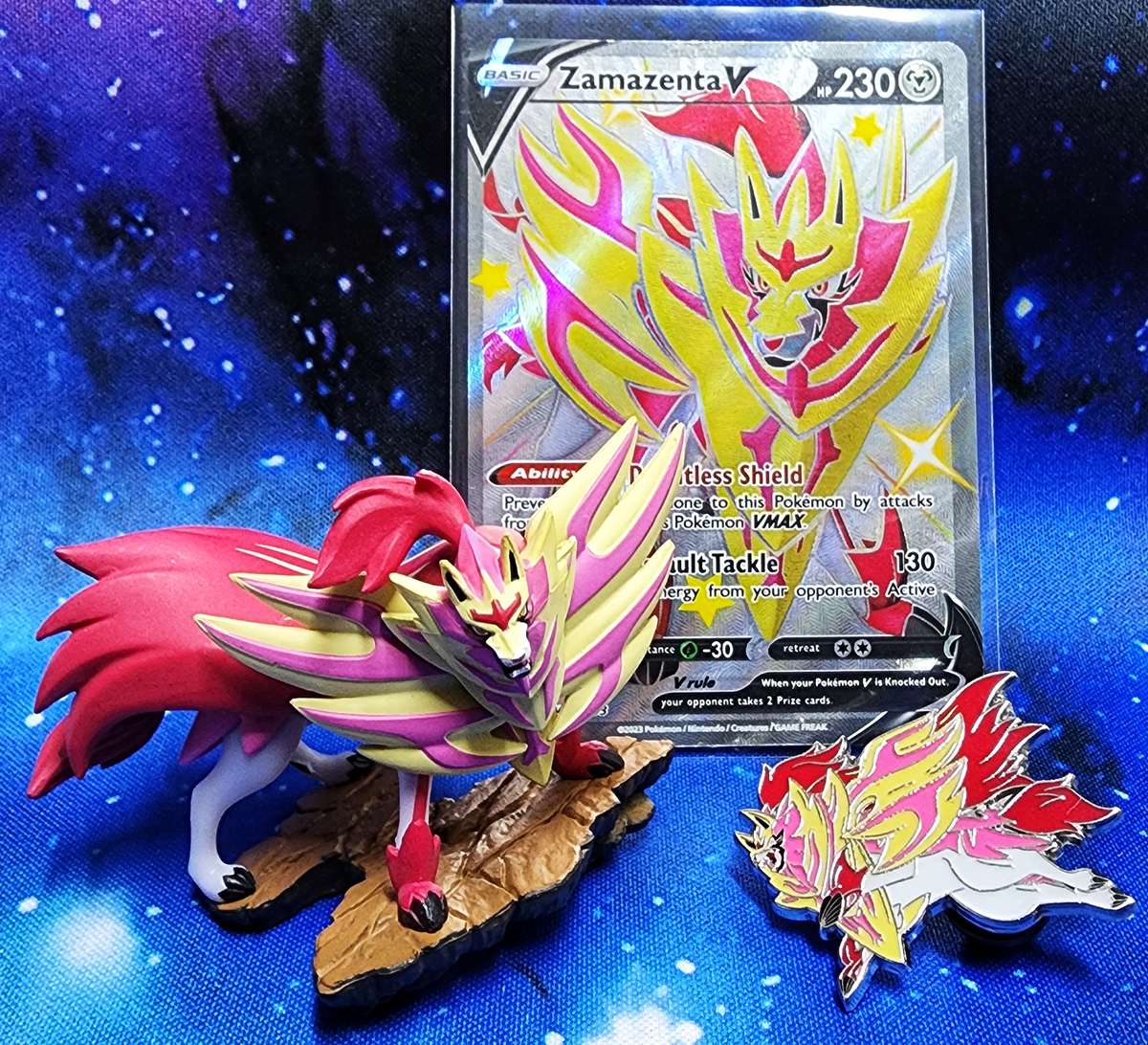 Pokemon TCG Card & Zamazenta Collector's Bundle - Cards, Tin, Figurine, Pin, Sleeves