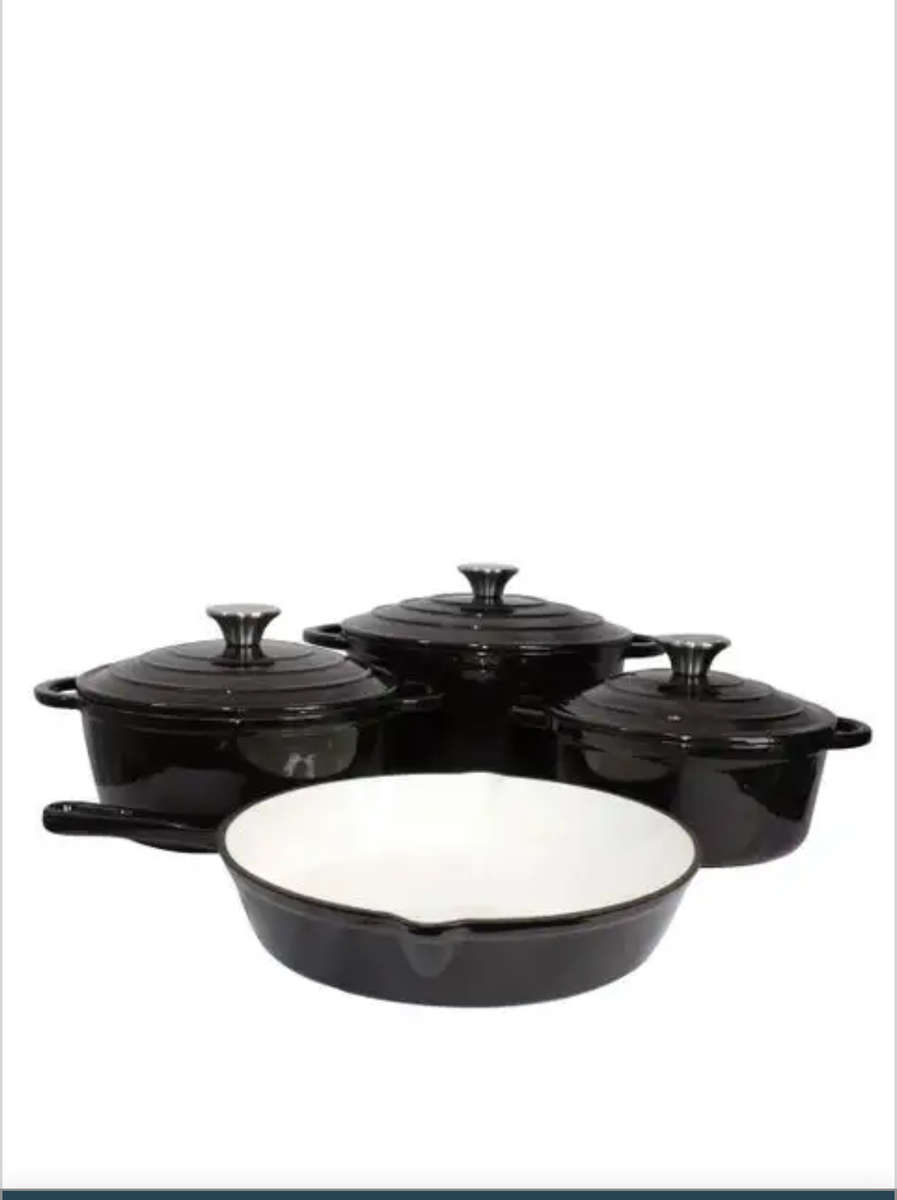 7 Piece Authentic Cast Iron Dutch Oven Cookware Pot Set -All colors