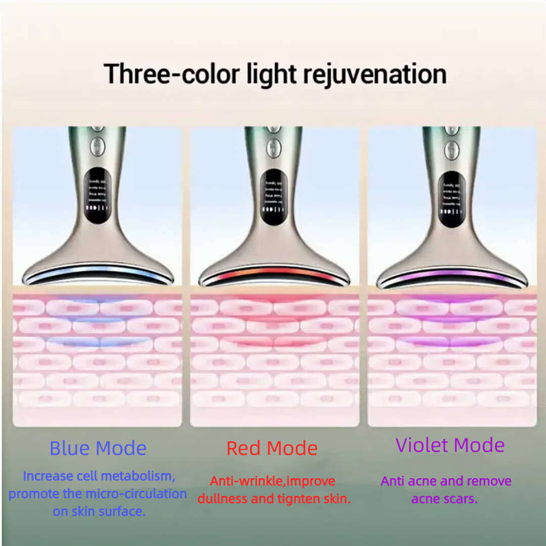 4-in-1 Beauty Massager for Face and Neck, LED, EMS, Heat, and Vibration