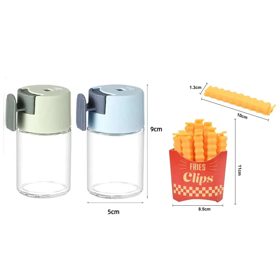 Set of 4 measurable  container - plus 12 French fry bag clips in a fun box