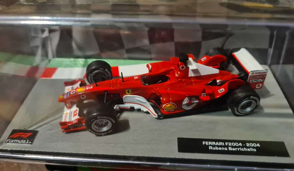 1:43 scale model of the Ferrari F2004, driven by Rubens Barrichello in the 2004 Formula One season.