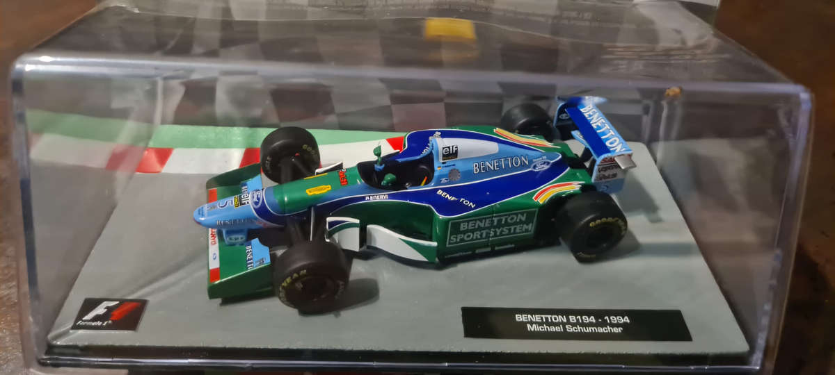 Model of the Benetton B194 Formula 1 car, driven by Michael Schumacher in the 1994 season.