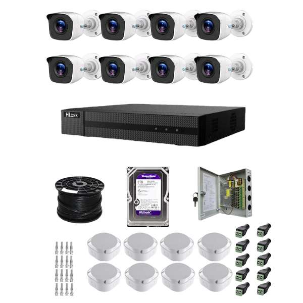 HiLook CCTV Camera Kit with 2TB HDD / 8 Cameras / 8 Junction Boxes / 100M Cable / Connectors / PSU