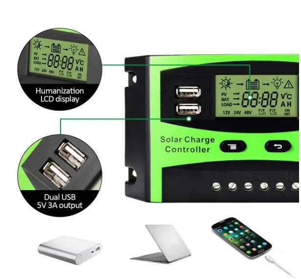 30A 12V/24V PWM Solar Charge Controller With USB Ports