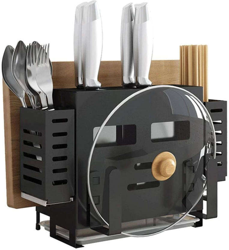 Multi-Functional Kitchen Organiser  Space-Saving Utensil Holder, Knife Block & Pot Lid Rack