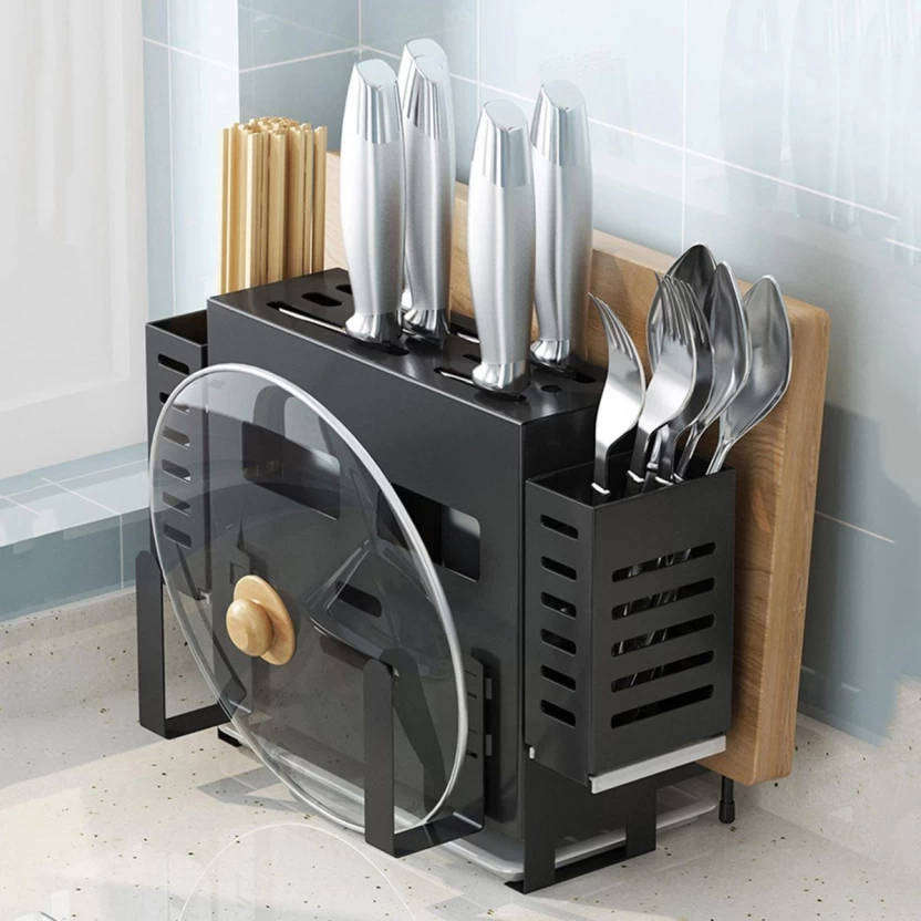 Multi-Functional Kitchen Organiser  Space-Saving Utensil Holder, Knife Block & Pot Lid Rack