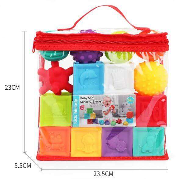 14-Piece Sensory Puzzle Balls & Blocks Set  Soft, Textured Rubber for Toddlers