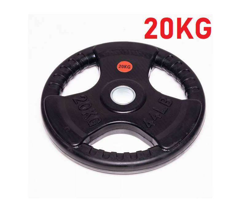 20kg Rubber Barbell Weight Plate - Tri-Grip Olympic Bumper Plate