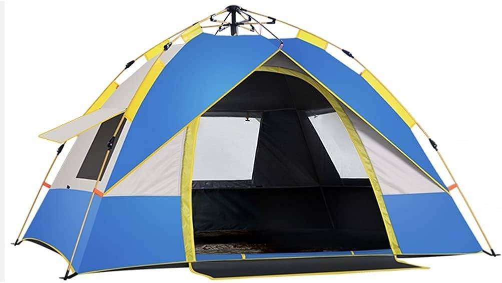 Pop-Up Family Camping Tent  Quick Setup, Multi-Door, Multi-Window, High Visibility (Blue/Yellow)