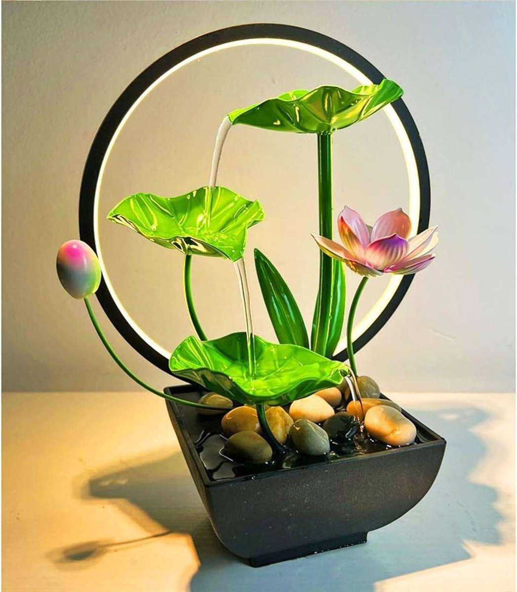 Illuminated Lotus Leaf Zen Tabletop Water Fountain