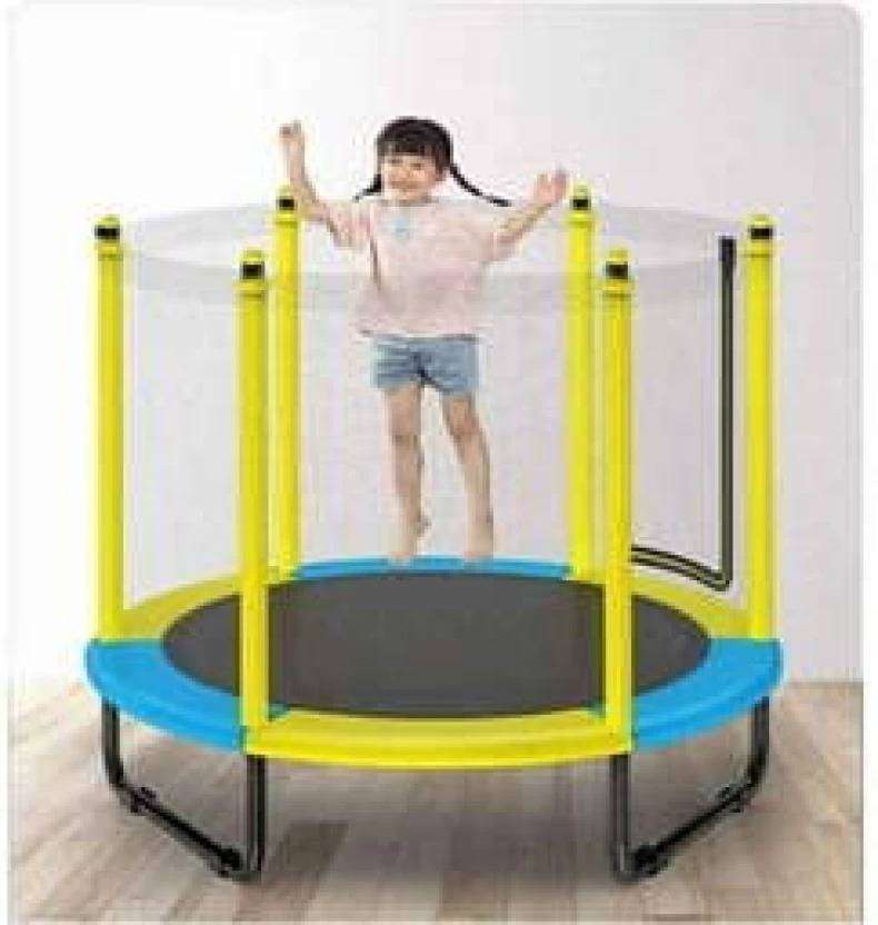Kids' Outdoor Trampoline with Safety Net  Yellow and Blue Home Playground