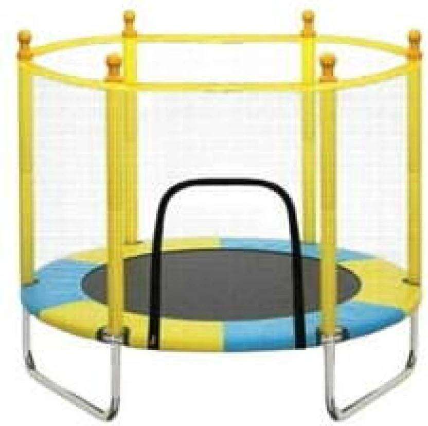Kids' Outdoor Trampoline with Safety Net  Yellow and Blue Home Playground