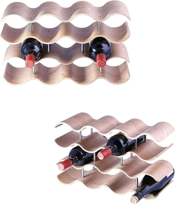 Stylish Wooden Wavy Wine Rack  Holds 12 Bottles, Space-Saving Design, Perfect for Kitchen or Bar
