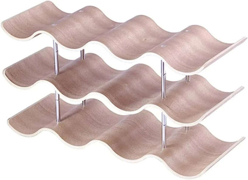 Stylish Wooden Wavy Wine Rack  Holds 12 Bottles, Space-Saving Design, Perfect for Kitchen or Bar