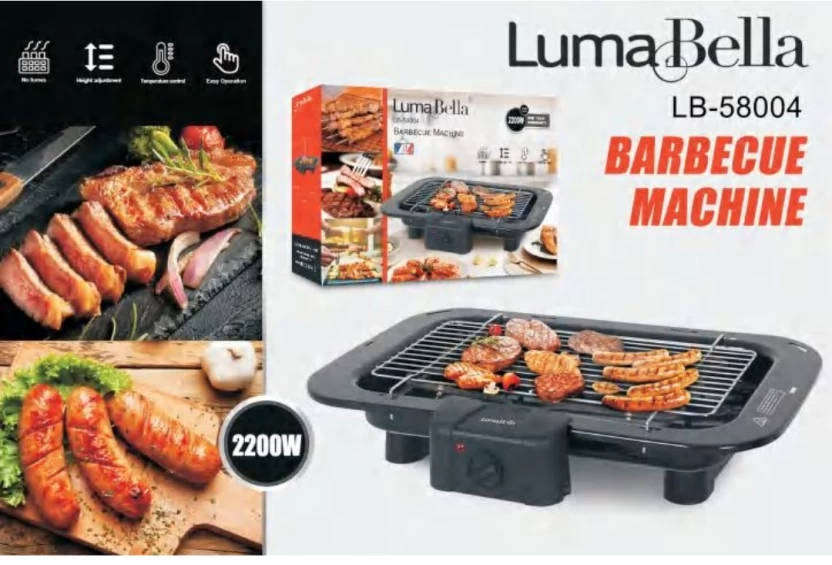 2200W Large Electric Barbecue Grill  Rib Roaster Design, Adjustable Heat, Smoke-Free Indoor & Outdo