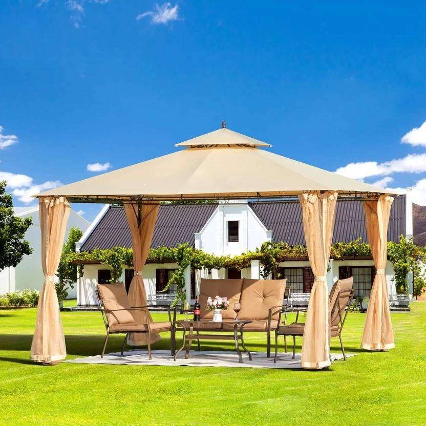 Large Gazebo Tent with Curtains  Outdoor Patio & Garden Canopy for Events