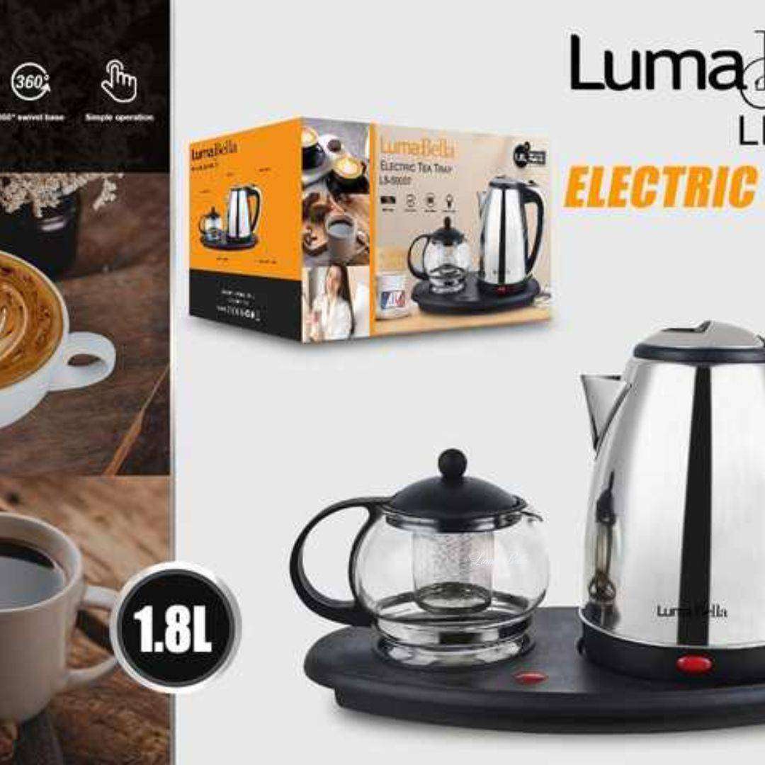 1.8L Stainless Steel Electric Kettle and Glass Teapot Set
